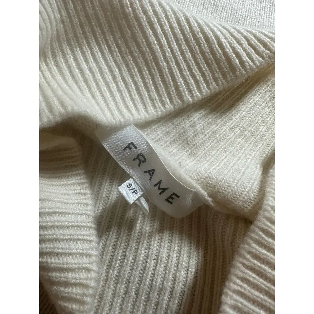 Frame Striped 100% Cashmere Sweater Size Small Oversized Mock Neck EUC Tan Cream